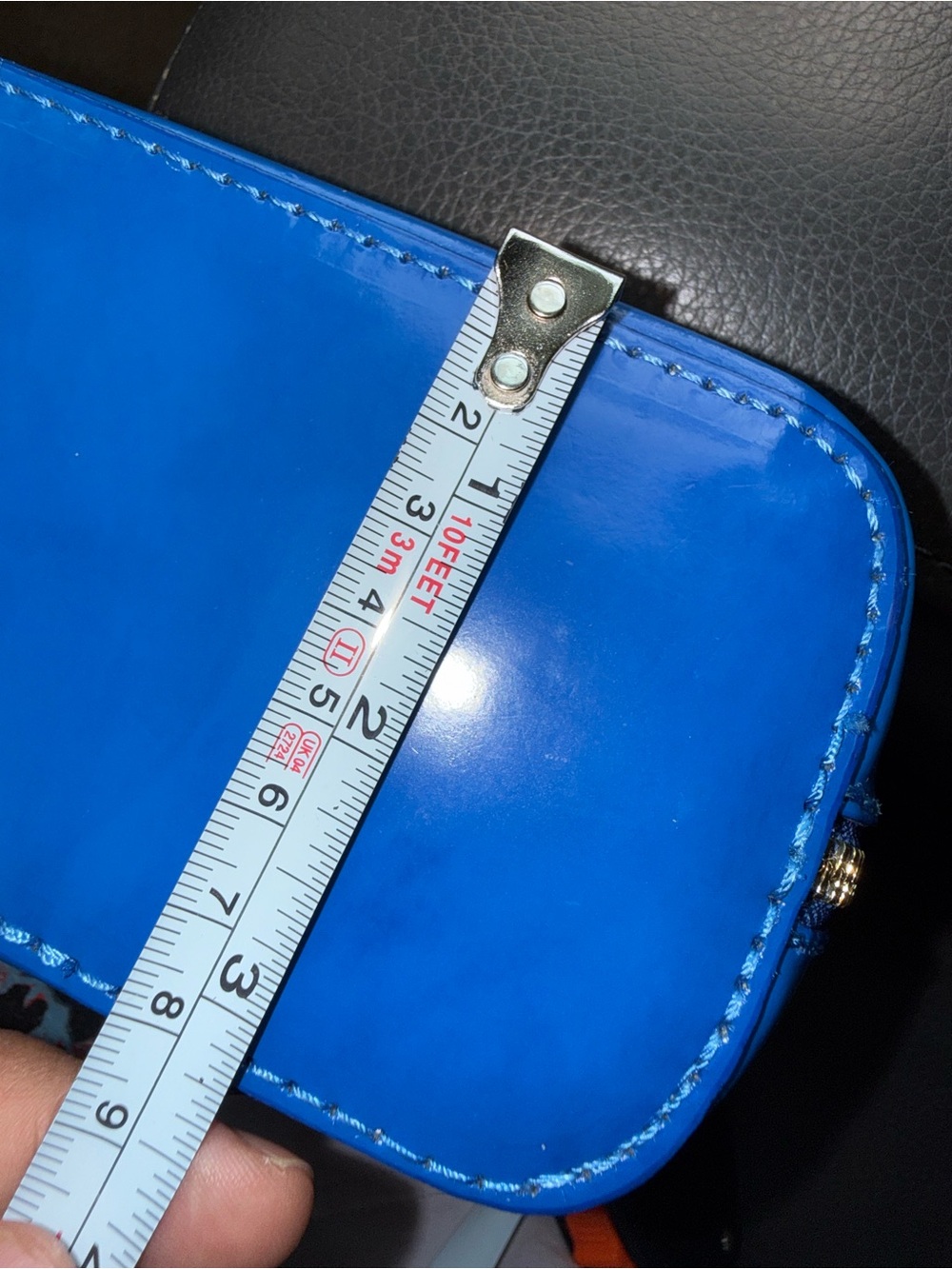 Patent Blue Crossbody with Gold Crest Accent - Picture 14 of 15